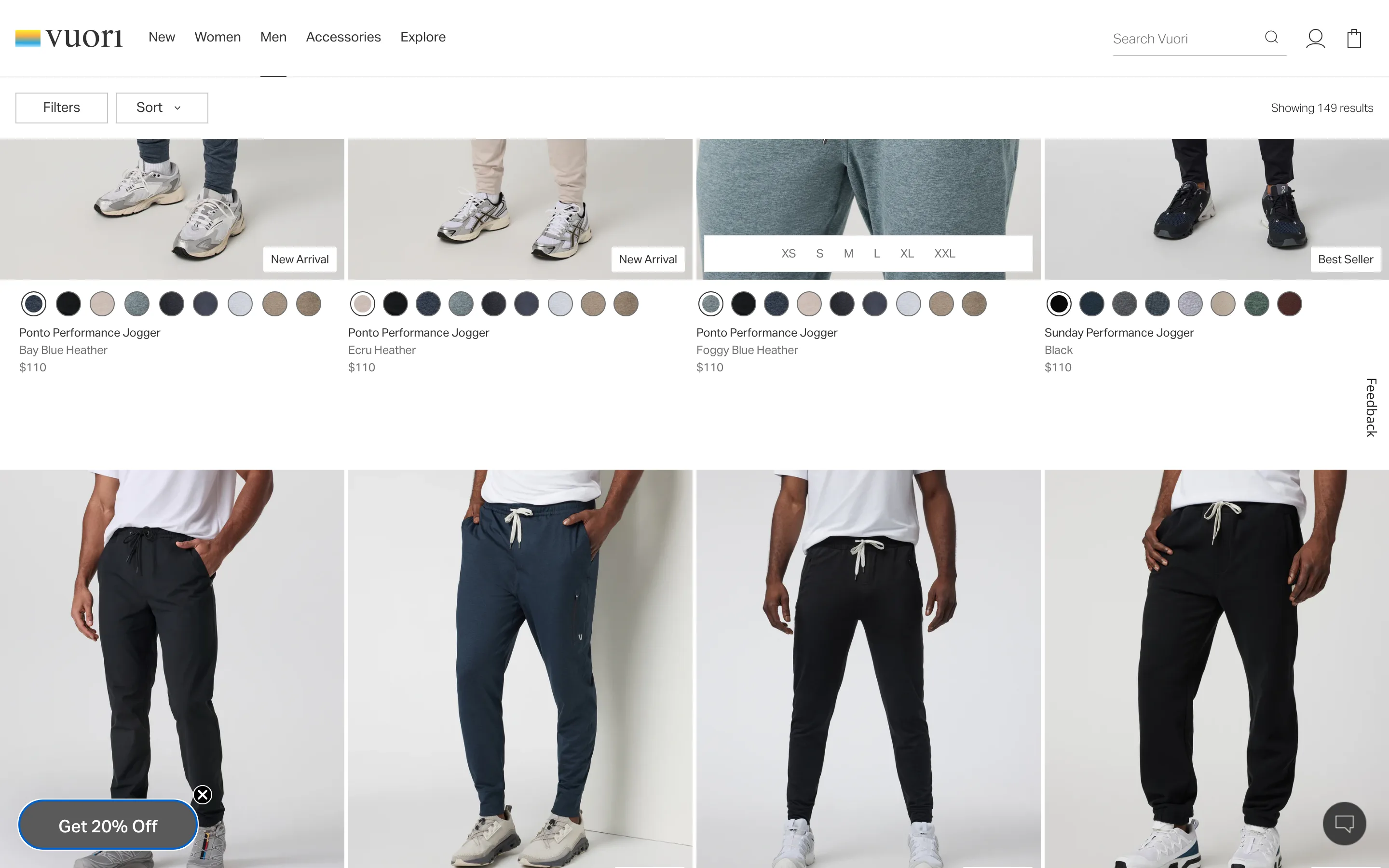 Category grid showing a row of color swatches beneath each product tile