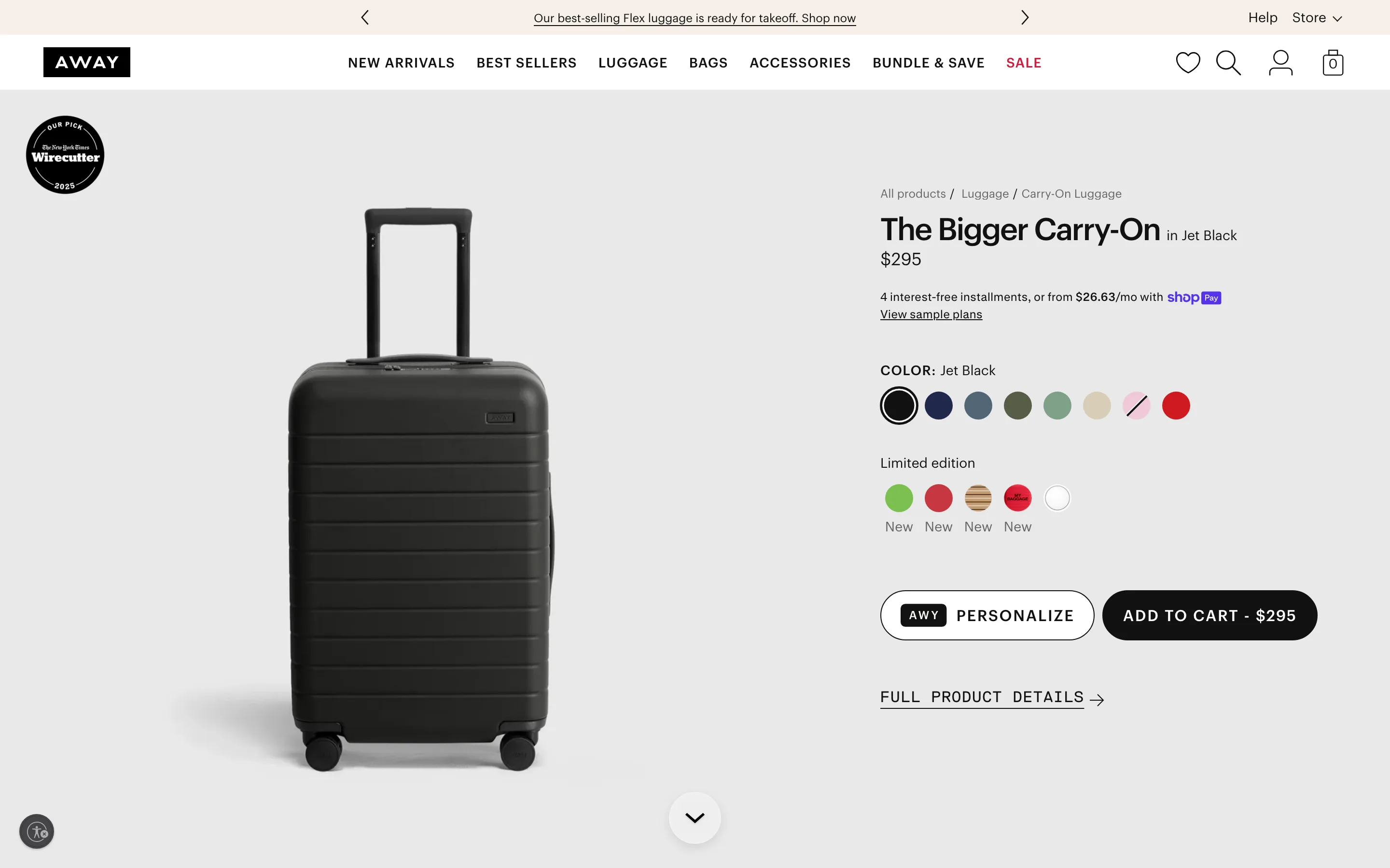 A line under the product price showing an installment option such as four interest-free payments