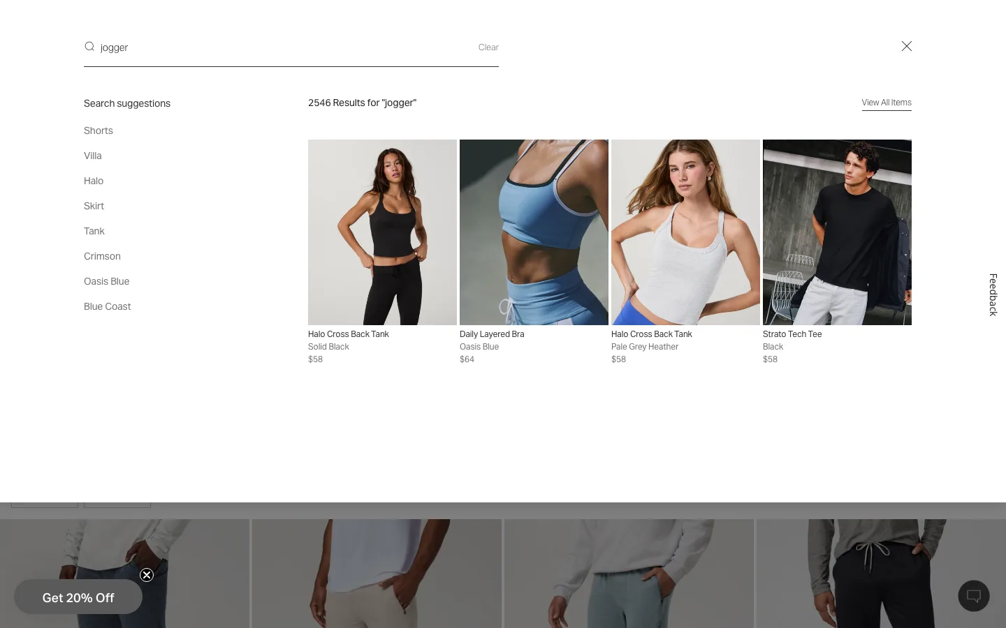 Search panel showing matching product photos and prices updating live as the shopper types a partial query